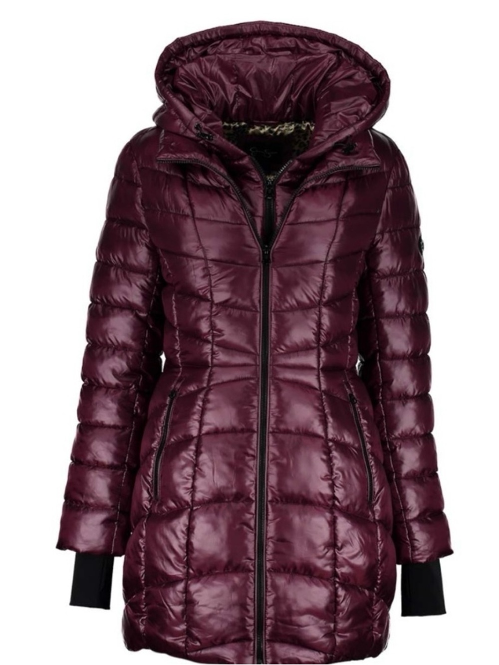 Jessica Simpson Quilted Hooded Puffer Coat - Cranberry - Picture 4 of 7